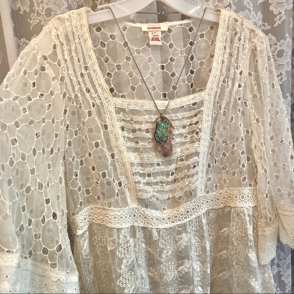 🌸HOST PICK🌸 SUNDANCE * NWOT Silk Sheer Lace Top - Picture 7 of 8
